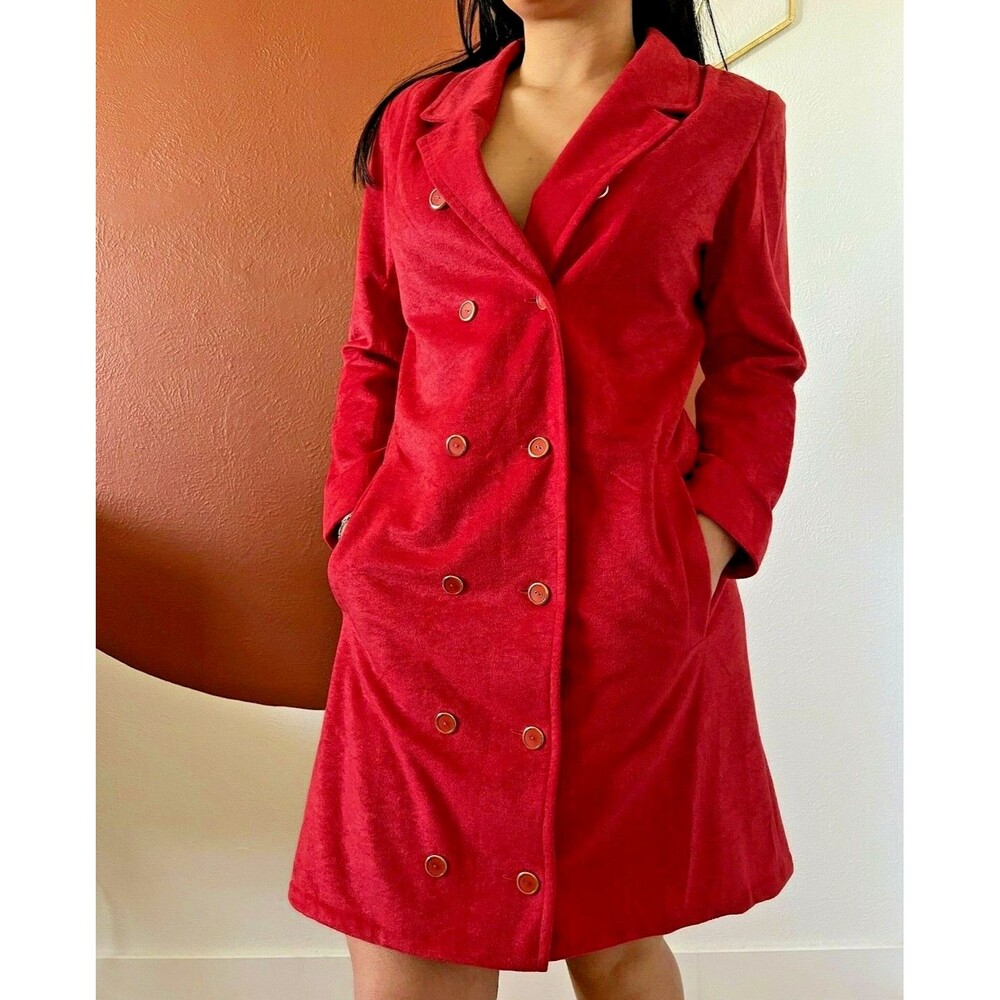 vtg‎ 60s red coat dress long sleeve double breasted pockets mini wedding guest 8